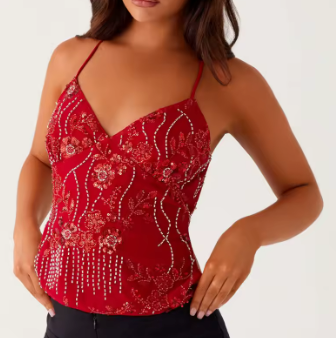 Y2K Pearl Embellished Cami Top