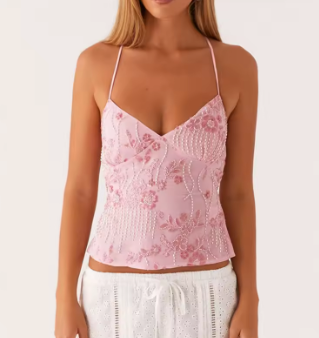 Y2K Pearl Embellished Cami Top