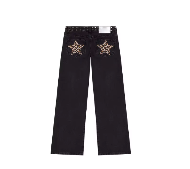 High Street Fashion Straight Patched Jean