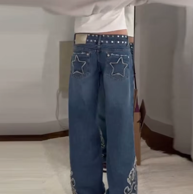 High Street Fashion Straight Patched Jean