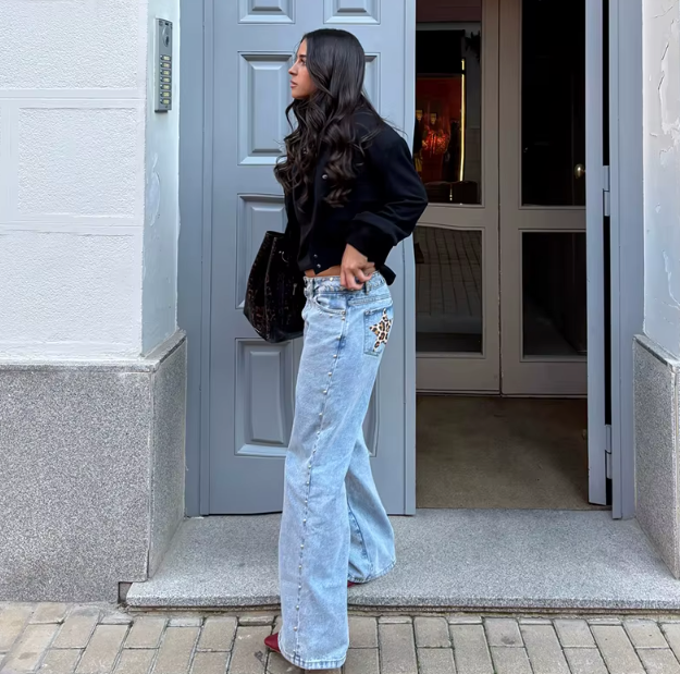 High Street Fashion Straight Patched Jean