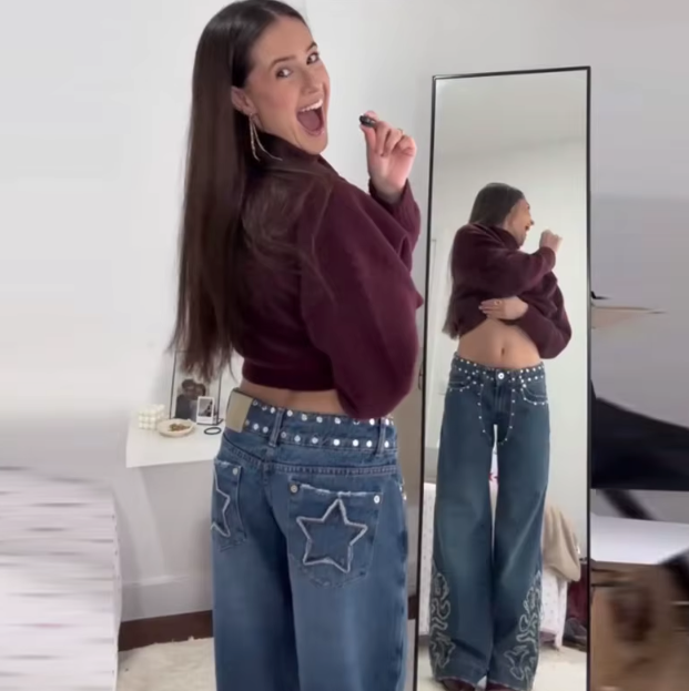 High Street Fashion Straight Patched Jean