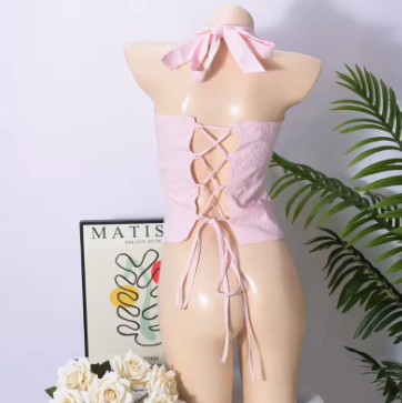 Pleated Lace Up Halter